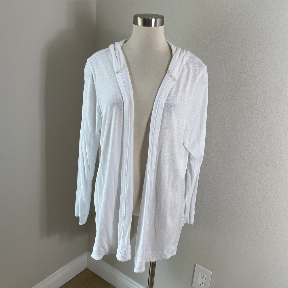 Sigrid Olsen Womens Plus 2X White Linen Blend Hooded Open Front Cardigan